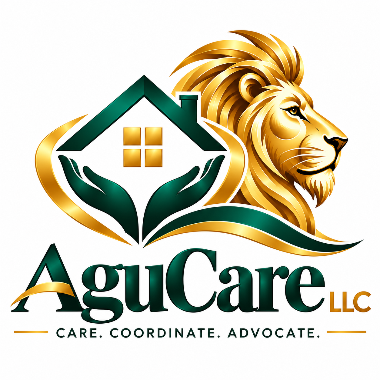 AguCare LLC green and gold lion logo